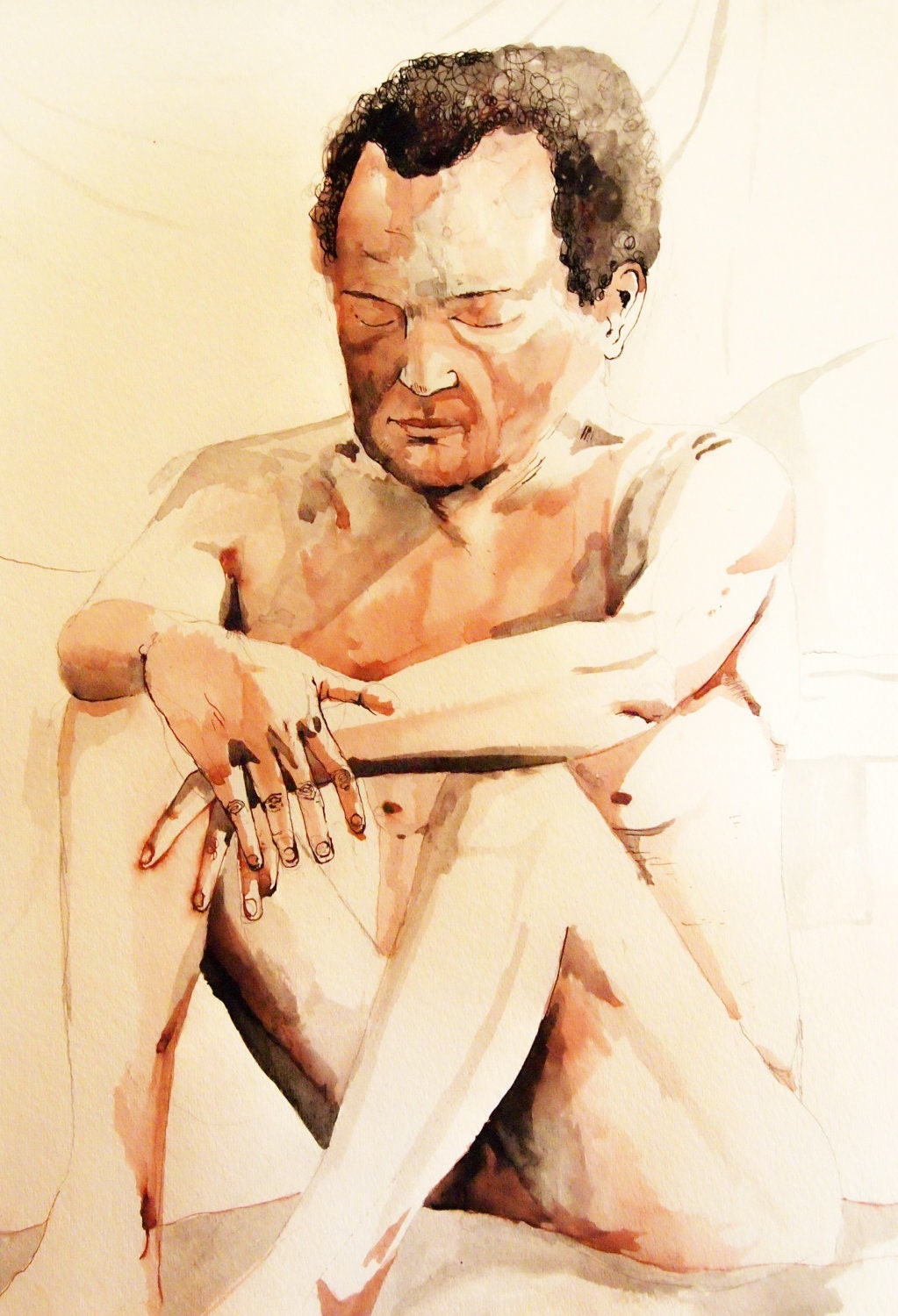 Figure Painting. Watercolor. Ink Wash. Male Nude. Chicago. Kansas City, Missouri. Original