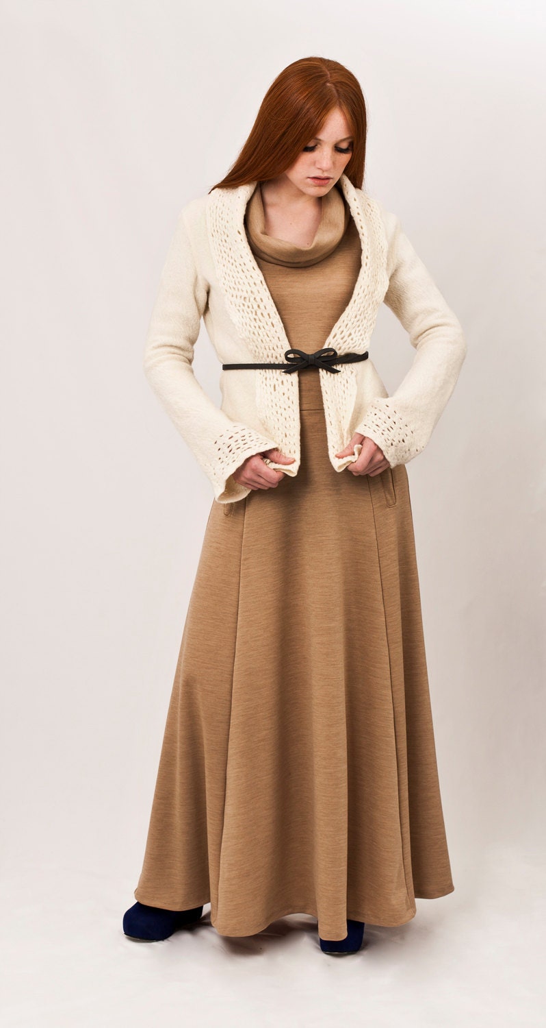 White cardigan wool felted with cut outs like lace, sweater coat, feminine chic wool fashion by Texturable