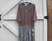 Boho dress, bohemian dress, funky dress M, Boho Ranch dress, brown blue upcycled M Ready to ship