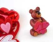 Brown Bear Figurine -- Polymer Clay Kawaii Valentine Decoration