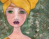 Fine Art Print 9" x 12" - "Chosen" - Warrior Princess, Green Purple & Gold Mixed Media Wall Art, Positive Inspirational Feminist Decor