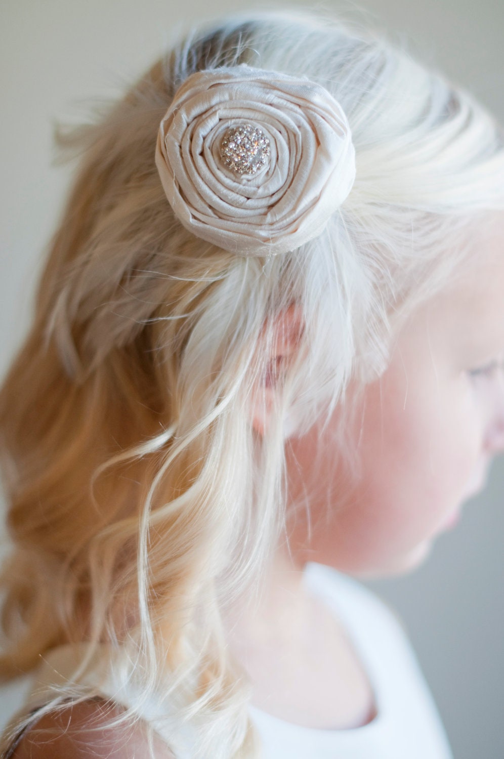 Climbing Rose: Flower girl hair clip with rhinestone detail