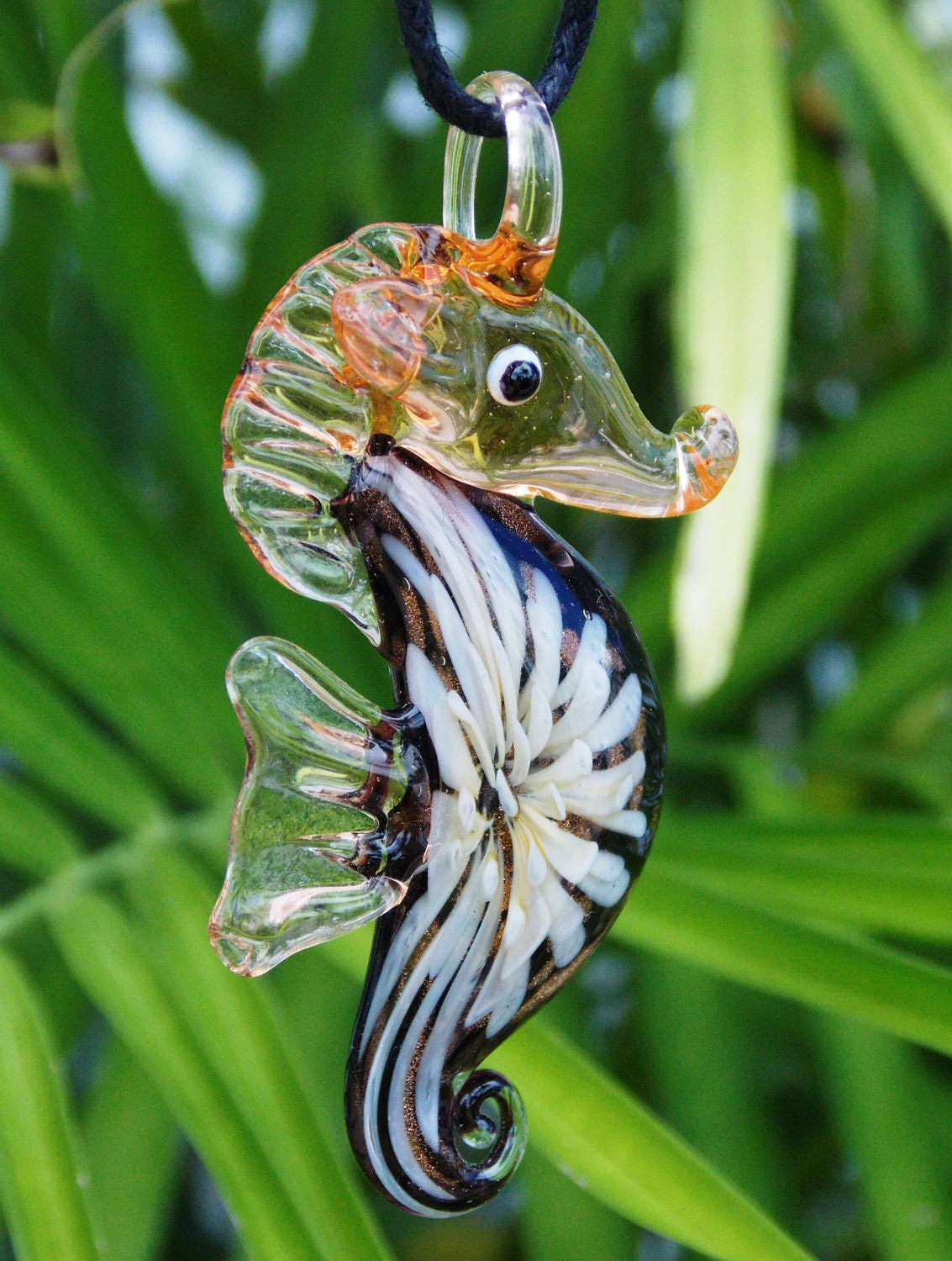 Orange Glass Seahorse Pendant - Under 10