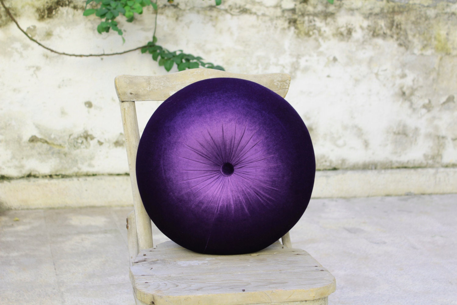 Purple silk velvet round pillow 16" - originalboutique