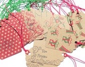 Country Christmas Tags - Cardstock, Stamped - Red, Green- To and From - Handmade Christmas Tags (25)