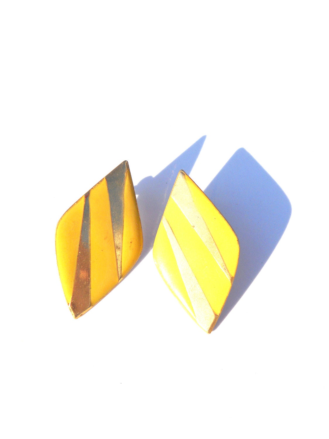 Vintage Bright Yellow and GoldTone Pierced Earrings
