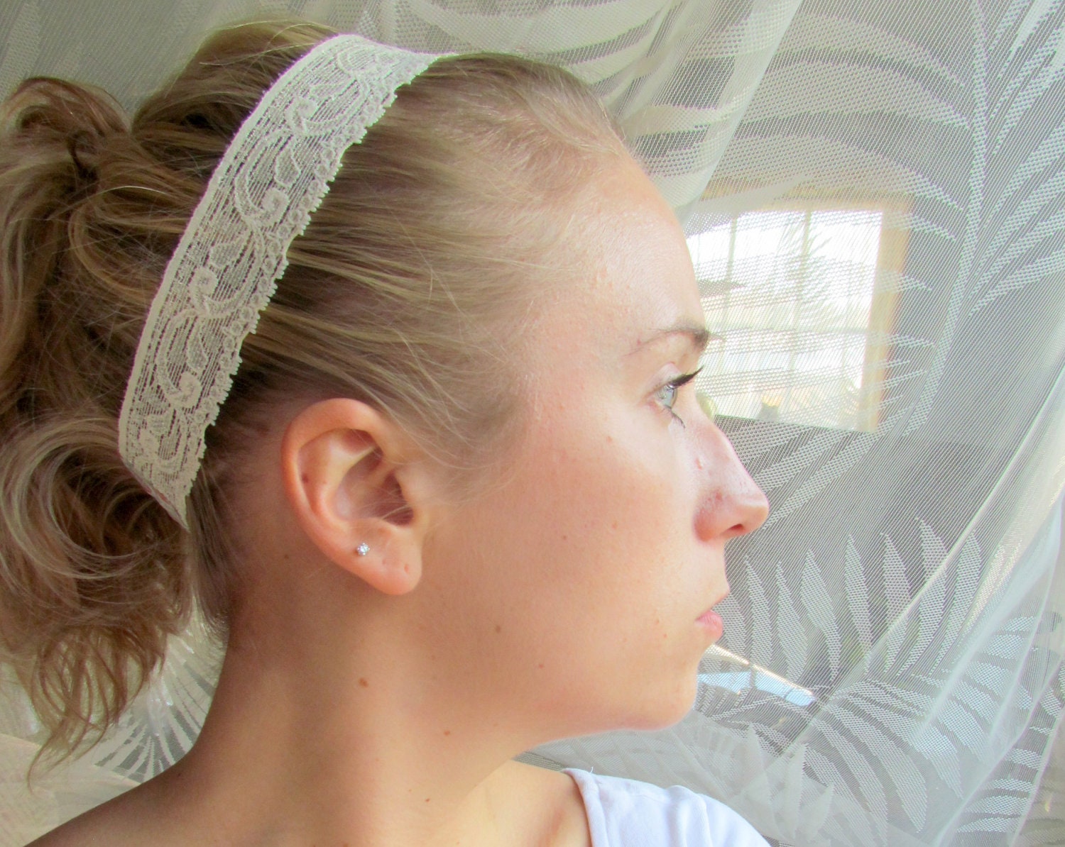 stretch lace headband in ivory - simple and sweet lacy headbands for teens / women