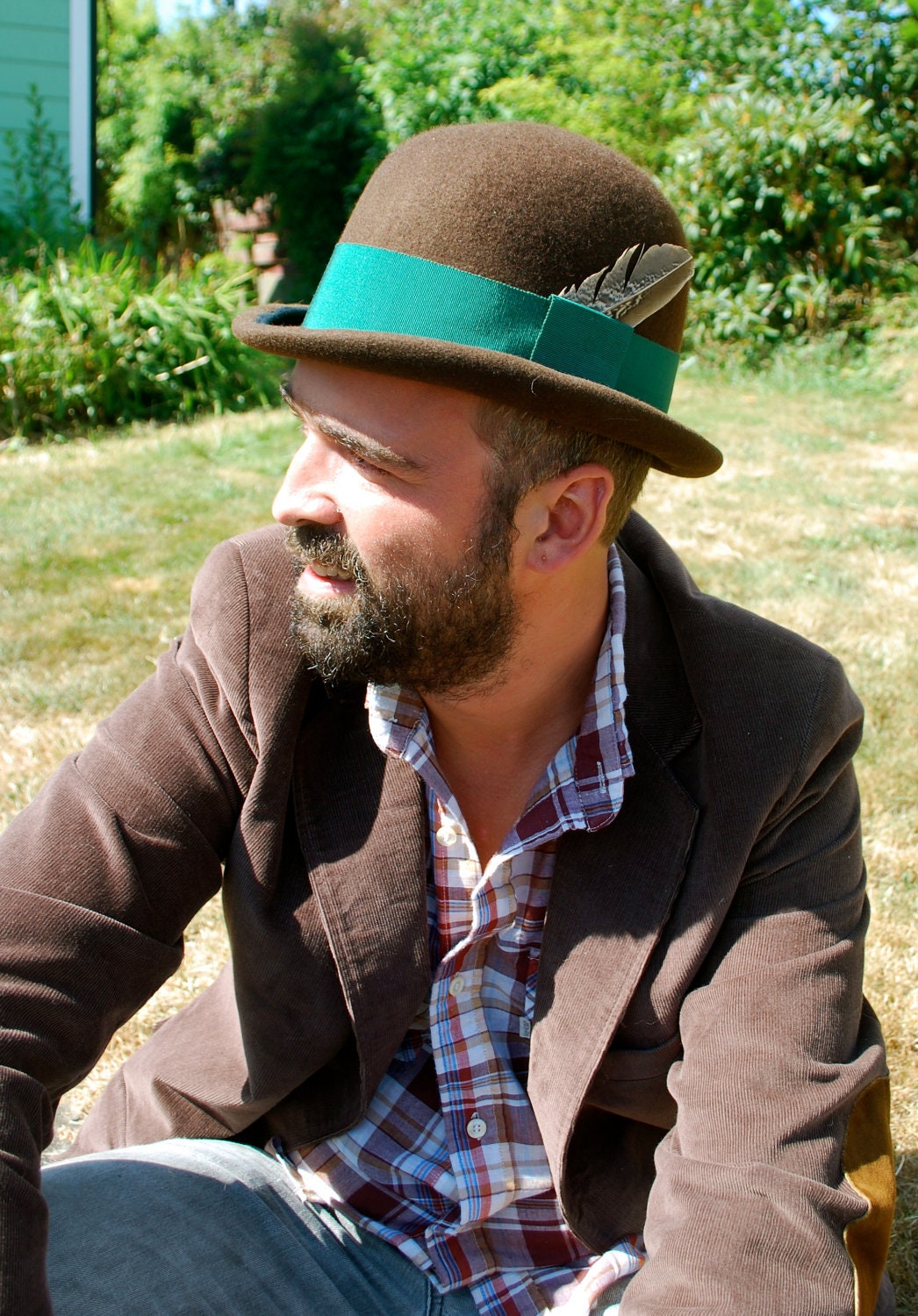 Brown Mens Derby Hat / Bowler Hat-  Hand blocked- Large- Reclaimed Wool