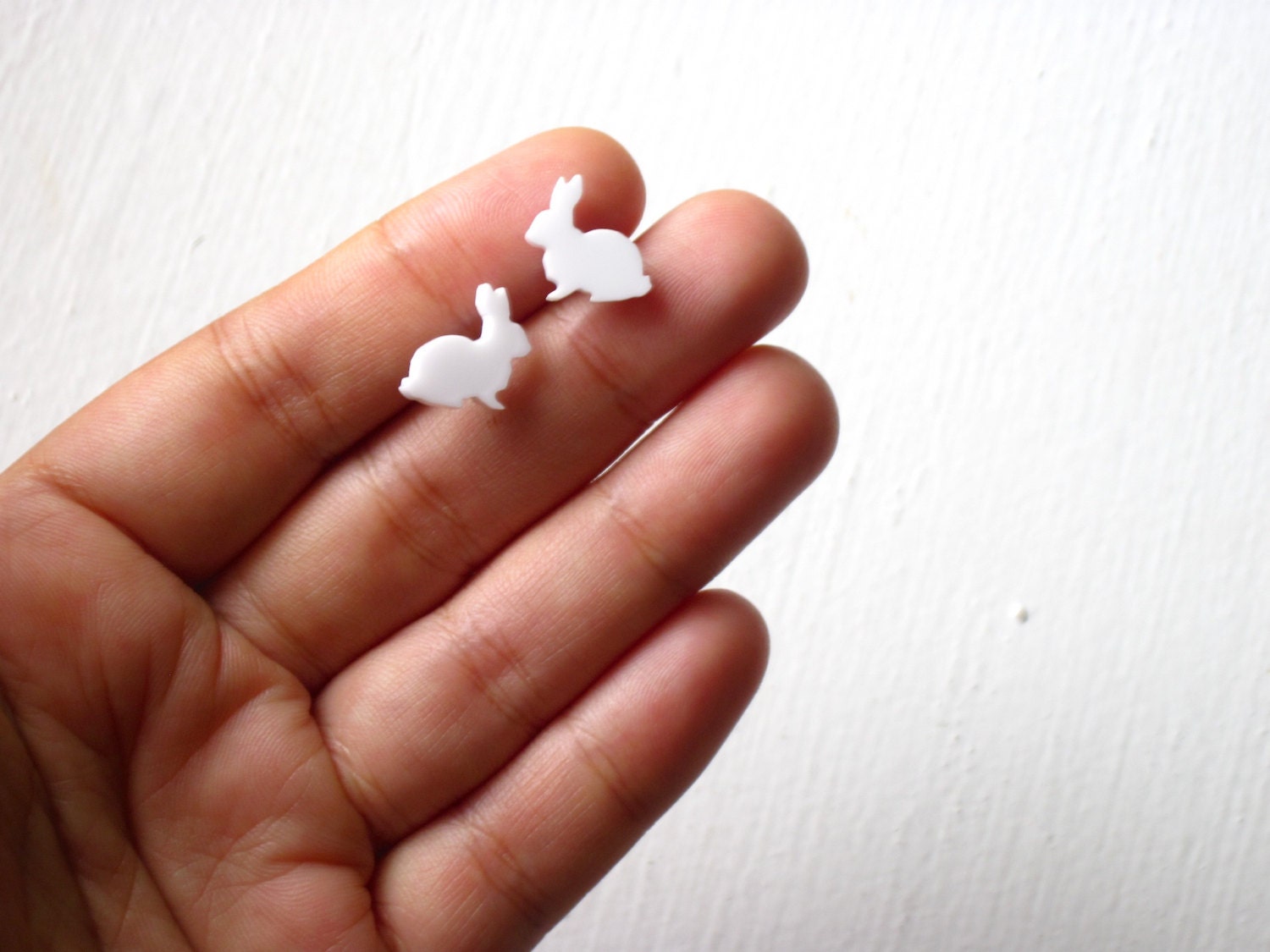 White Rabbit Stud Earrings :Bunny Jewelry Cute Laser Cut Acrylic