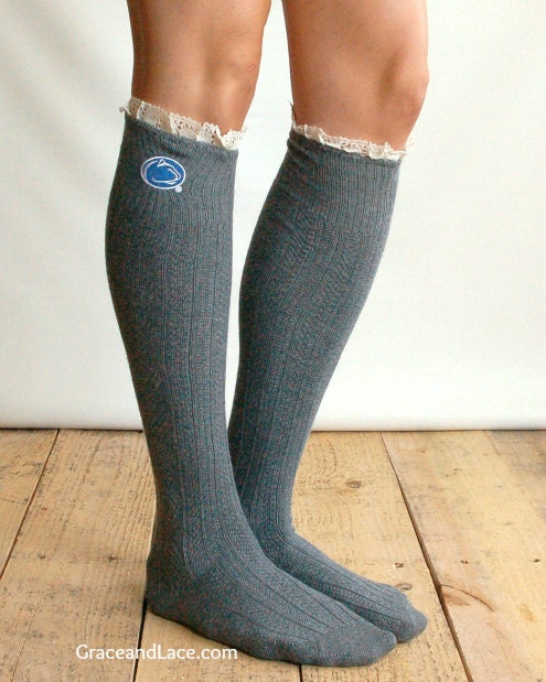 Lacey Fan PENN STATE Boot Socks cable knit boot sock with lace and school logo - Collegiate boot socks (item.no.12-12)
