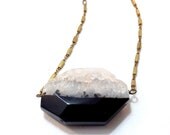 agata slice necklace - large stone necklace on vintage golden chain