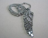 Pendant Black WIng and Hematite Glass Bead Necklace