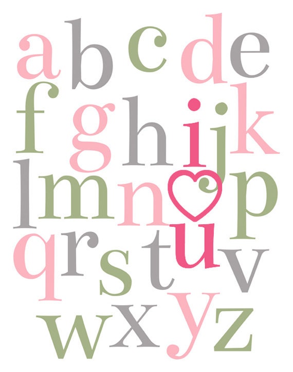 I Love You, Alphabet Poster, Nursery Art, ABC Decor Print, 11x14