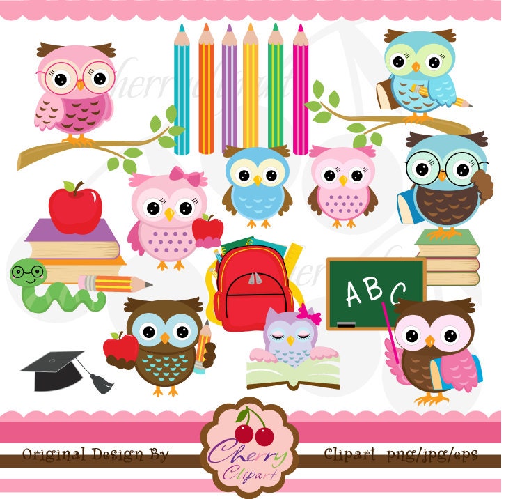 School owls digital clipart set  for -Personal and Commercial Use-paper crafts,card making,scrapbooking,web design