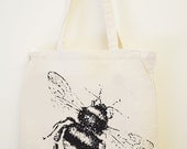 Bumblebee Canvas Tote Book Bag - Screenprint - Natural - Sturdy - Long Straps