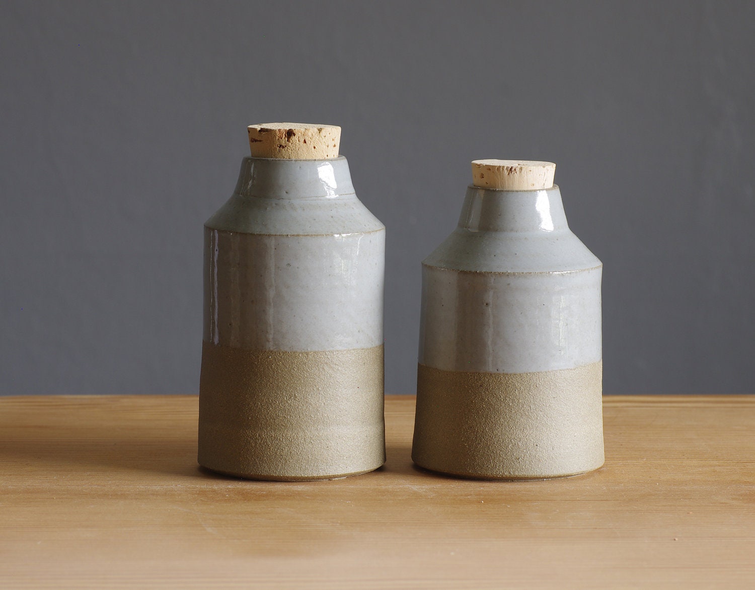 one bottle. sand stoneware with grey glaze. corked jar spice container pottery ceramic modern minimal simple kitchen - vitrifiedstudio