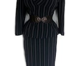 Vintage Sheer Striped Cowl Neck Top and Skirt - 80s -John Richard