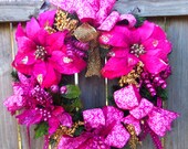 Front Door Hot Pink Poinsettia Christmas Holiday Wreath