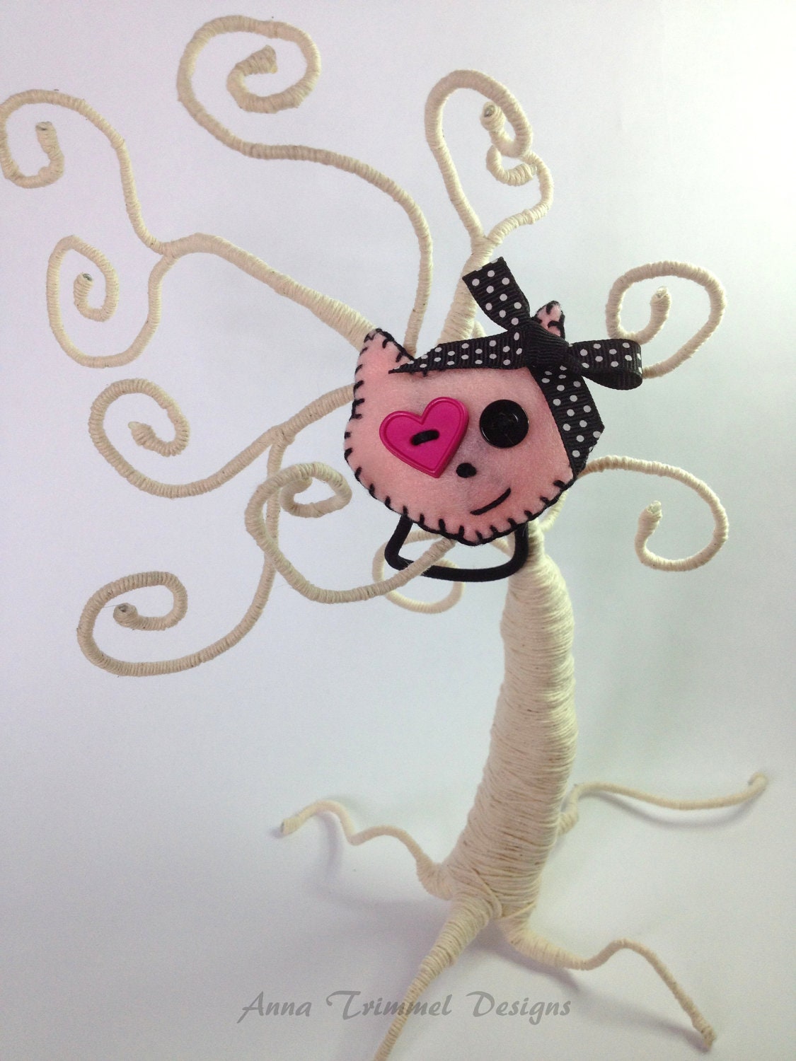 Felt Cat ponytail holder Handmade hairband kawaii accessory pink