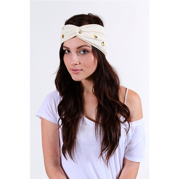 White Studded Turban Headband  womens hair accessory hipster fashion