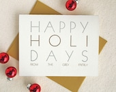 Letterpress Holiday Card Set - Personalized Vintage Modern Style Christmas - Silver and Gold - Transatlantic 30