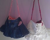 Denim Ruffled Mini Skirt Purses - Blue or White
