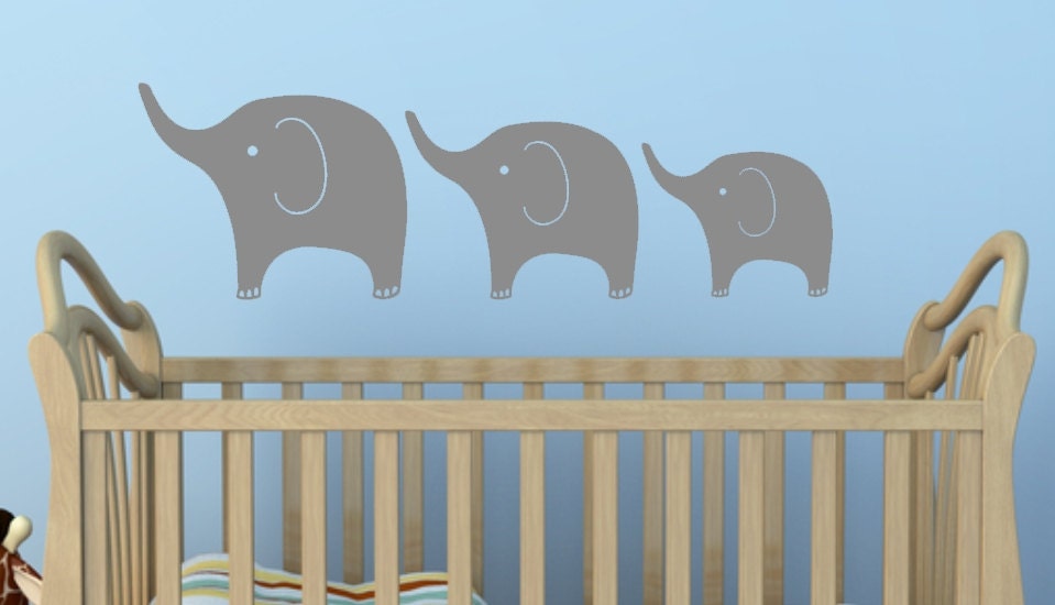 Set of 3 Elephants. Custom Vinyl Wall decal