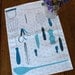 Retro Kitchen Utensils Linen Hand Towel Design in Blues and Grey