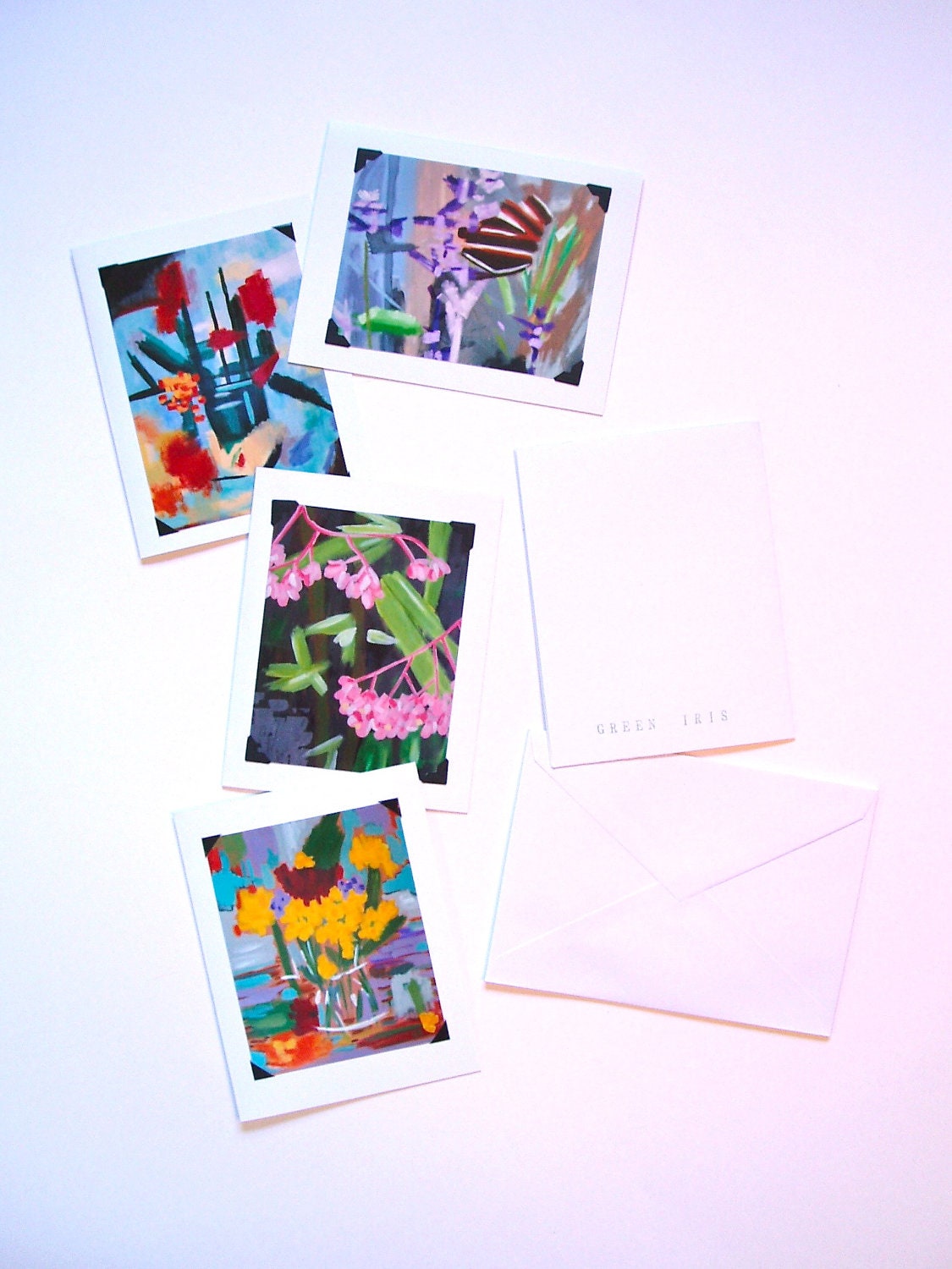 Floral Notecards, Set of 4, white with envelopes
