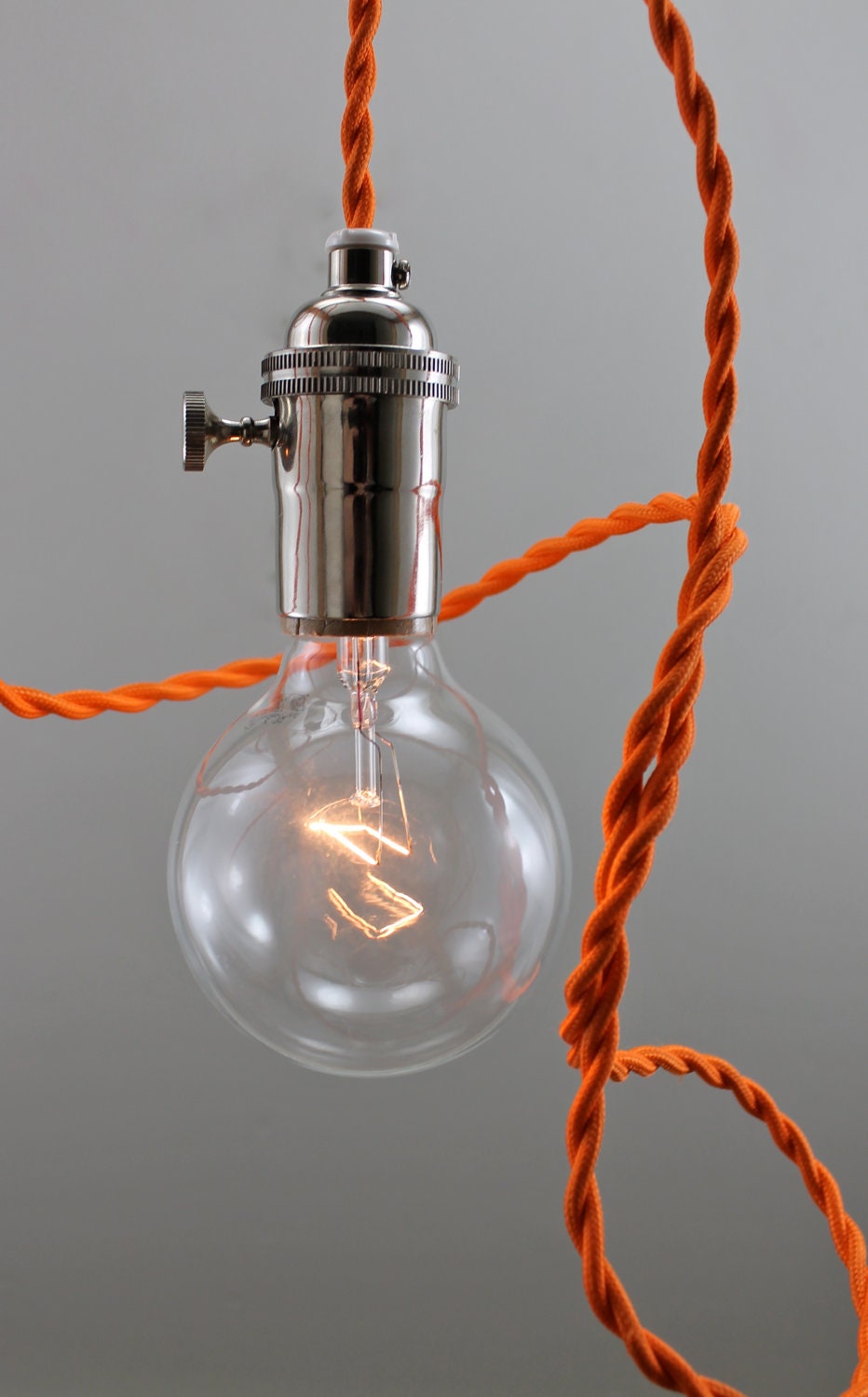 Mod Orange Modern Bare Bulb Pendant Light - Simple Edison Contemporary Light Fixture - Minimalist Hanging Lamp - Ceiling Swag Lighting