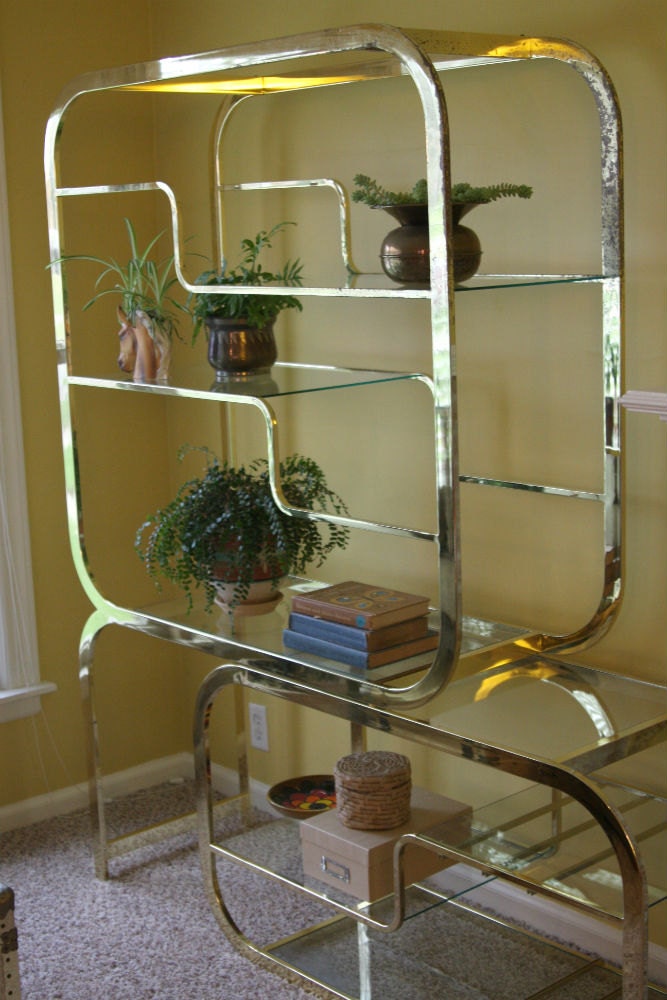 NEW LOW PRICE Vintage Hollywood Regency Brass Etagere with Glass Shelves