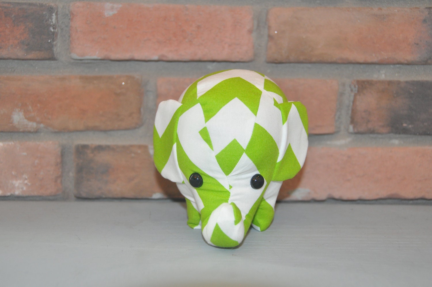 elephant stuffed animal - lime green/bright green/ apple green and white chevron