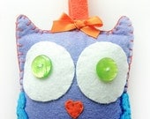 Felt Toy, Plush Toy, Violet Felt Owl with Orange Bow, Felt Toy, TaraOwl, SoftieToy, Gift for Children, Felt Animal, Christmas Gift
