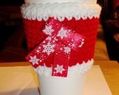 Red and White Christmas Coffee Cozy with Snowflake Bow