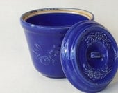 Vintage Blue Flowered Lidded Pot Ceramic Storage Container Home Bathroom Bedroom Kitchen Decor