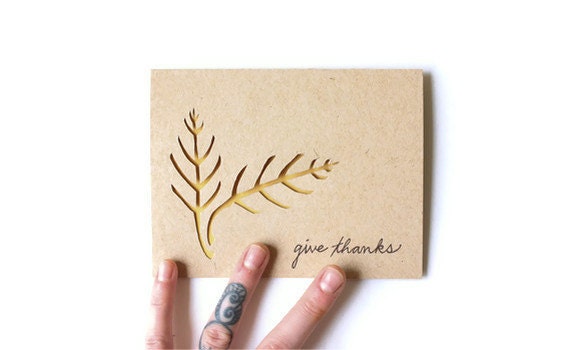 GIVE THANKS Cut Leaves Card - JerseysFreshest