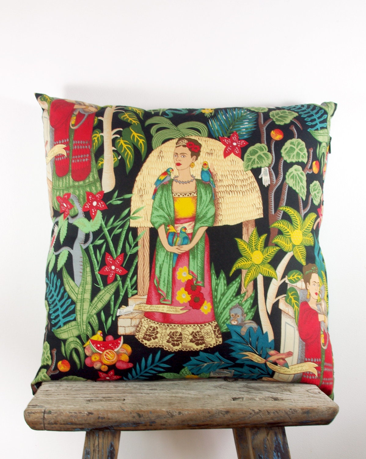 Cushion Cover LARGE Frida Kahlo Bright Colourful Day of the Dead Mexican Throw Pillow 55cm x 55cm or 22' x 22'