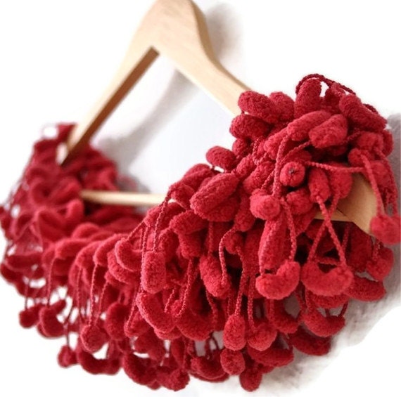 Super Soft Pompom Red Scarf