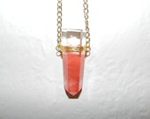 Amazing Red and Clear Swirl Large Crystal Point Gold Wire Wrapped Necklace