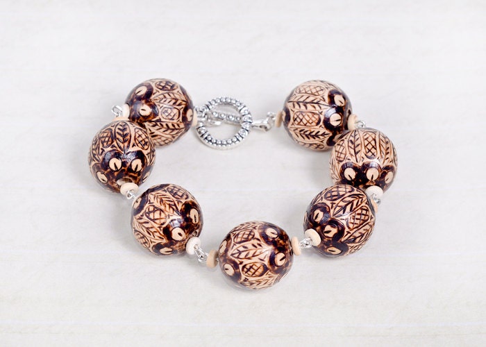 Ethnic Tribal  Bracelet - Pyrography Wooden Bracelet - Wood Jewelry