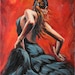 Spanish Flamenco Dancer in Black Dress Oil Painting on Canvas Wall Decor