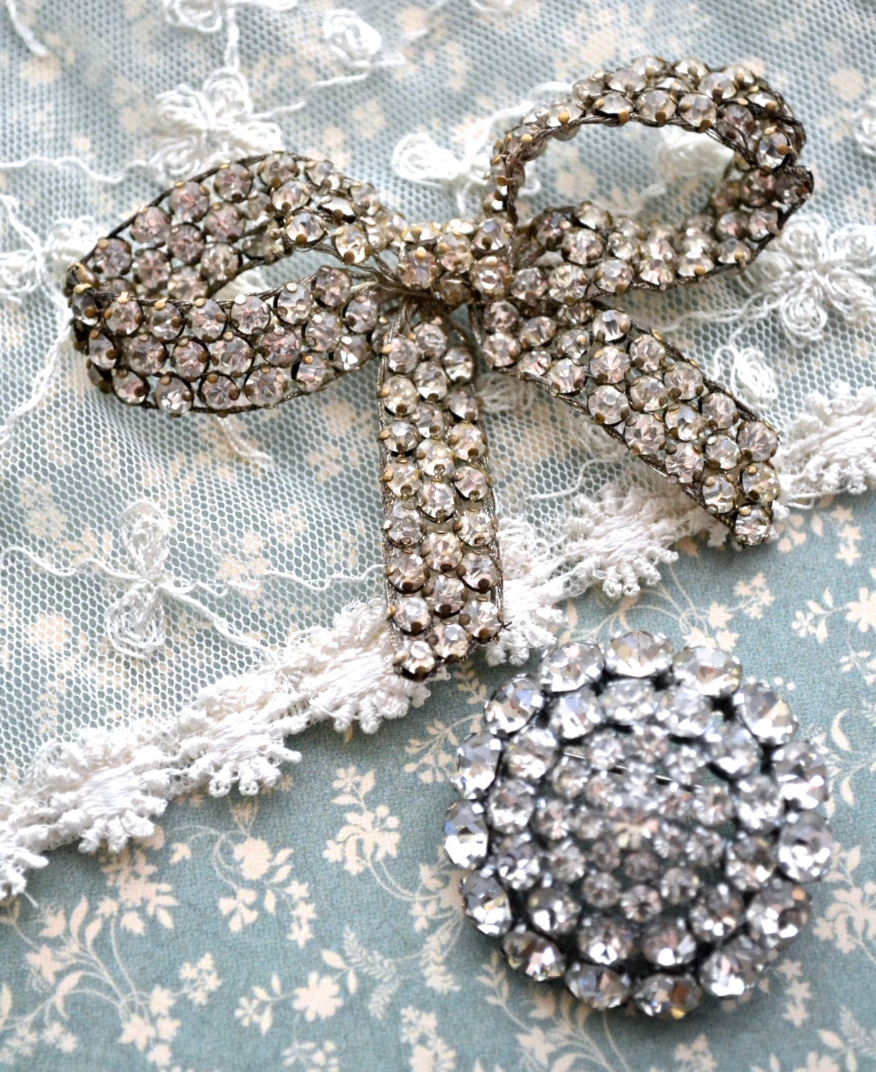 Pretty Pair of Vintage Rhinestone Brooches