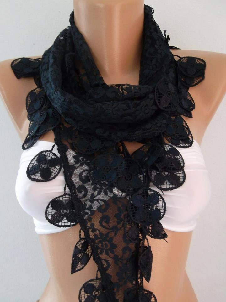 Elegant Scarf Lace Scarf....Dark blue
