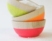 Wooden Mini Bowl Set of 3: Neon Colors, Neon Pink, Neon Yellow, Neon Orange, Stocking Stuffers