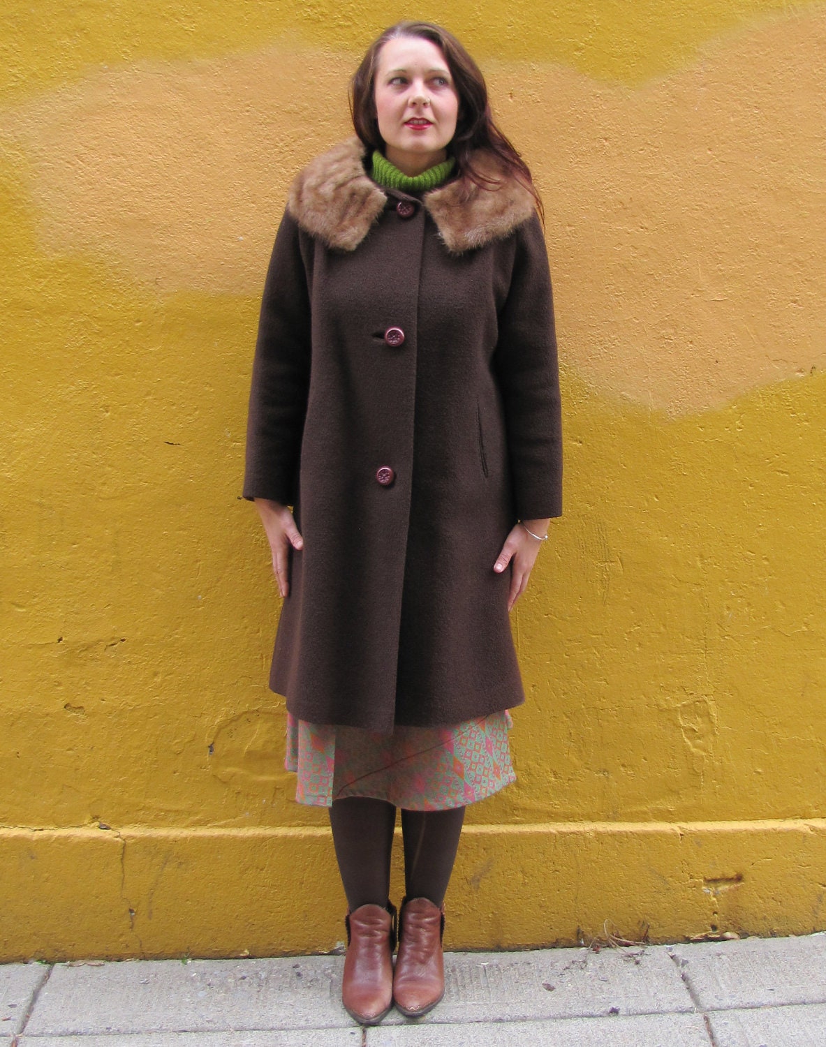ON SALE VINTAGE Burt Sienna 60's Coat with Real Fur collar