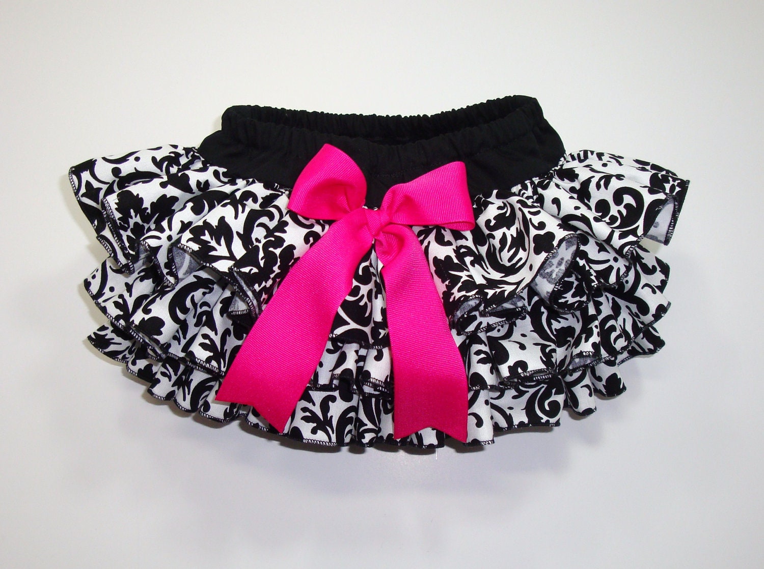 Little MISS GRACIE Black and White DAMASK Newborn Infant Toddlers Ruffle Bloomers Diaper Cover By Bloomin Cuties