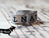 Adjustable Hand-Stamped NAVY Ring