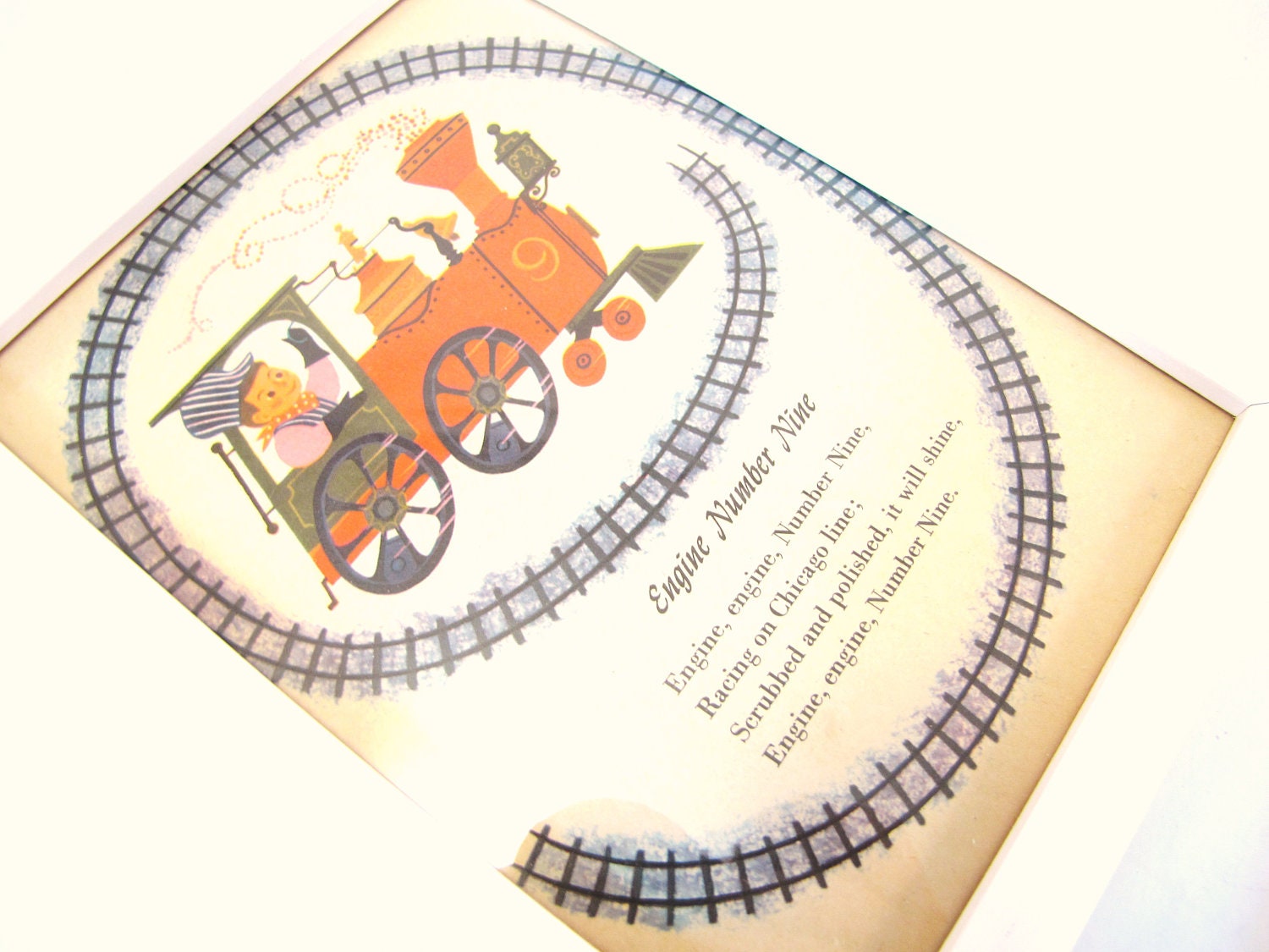 Retro Nursery Decor. Train. Art print. Upcycled. Rhymes in frame. Shabby Chic. Vintage. Baby