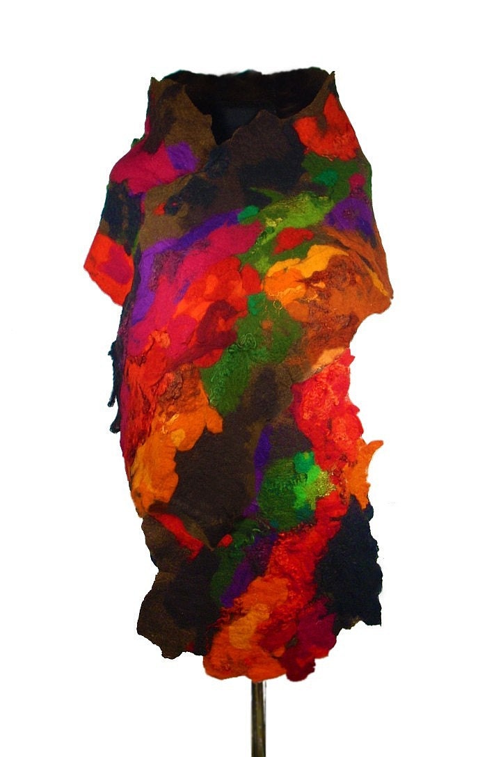 Felted Scarf Multicolor Scarf Nunofelt Scarf Long Wrap Wool Scarves Felt Nunofelt Nuno felt Silk Rainbow Eco shawl Fiber Art