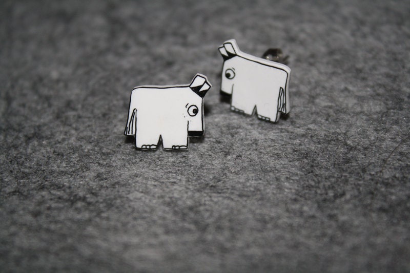 Horses, little earstuds (hand drawn on shrinky plastic)